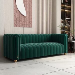 3 Seat Couch Green Velvet Couch, Mid Century Modern Couches Love Seats with Solid Wood Frame Gold Couches Legs